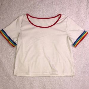 White/rainbow ringer tee